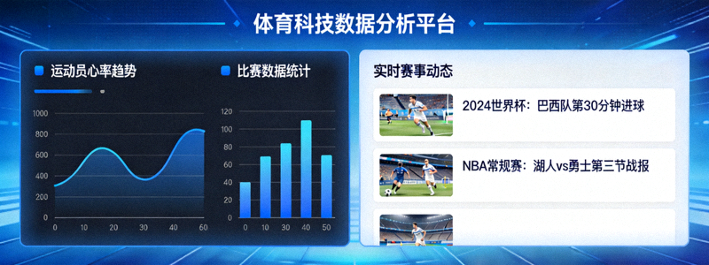 体育科技数据分析平台界面 - 展示图表与实时信息流